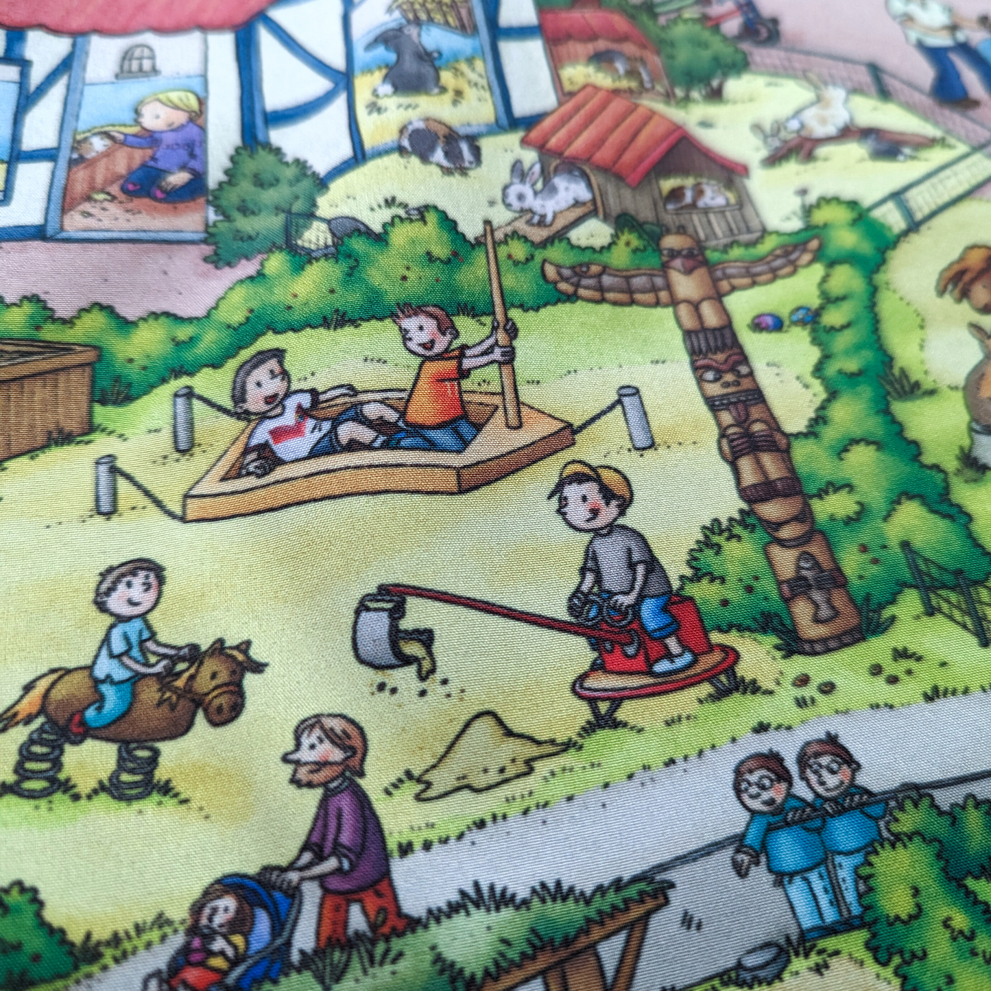 Softshell Stoff Kinder: Zoo Wimmelbild Panel // farbenfrohe Softshell Meterware (25cm)