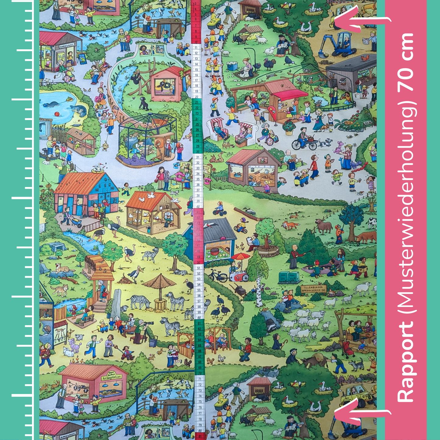 Softshell Stoff Kinder: Zoo Wimmelbild Panel // farbenfrohe Softshell Meterware (25cm)