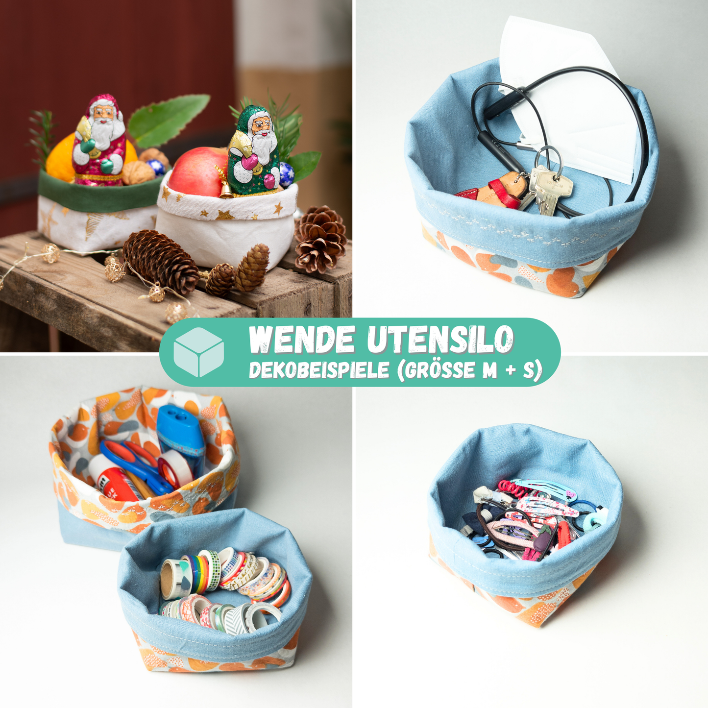 Utensilo nähen mit Nähpaket für Anfänger // Weihnachtsstoffe // 3 Mini-Utensilo im Set
