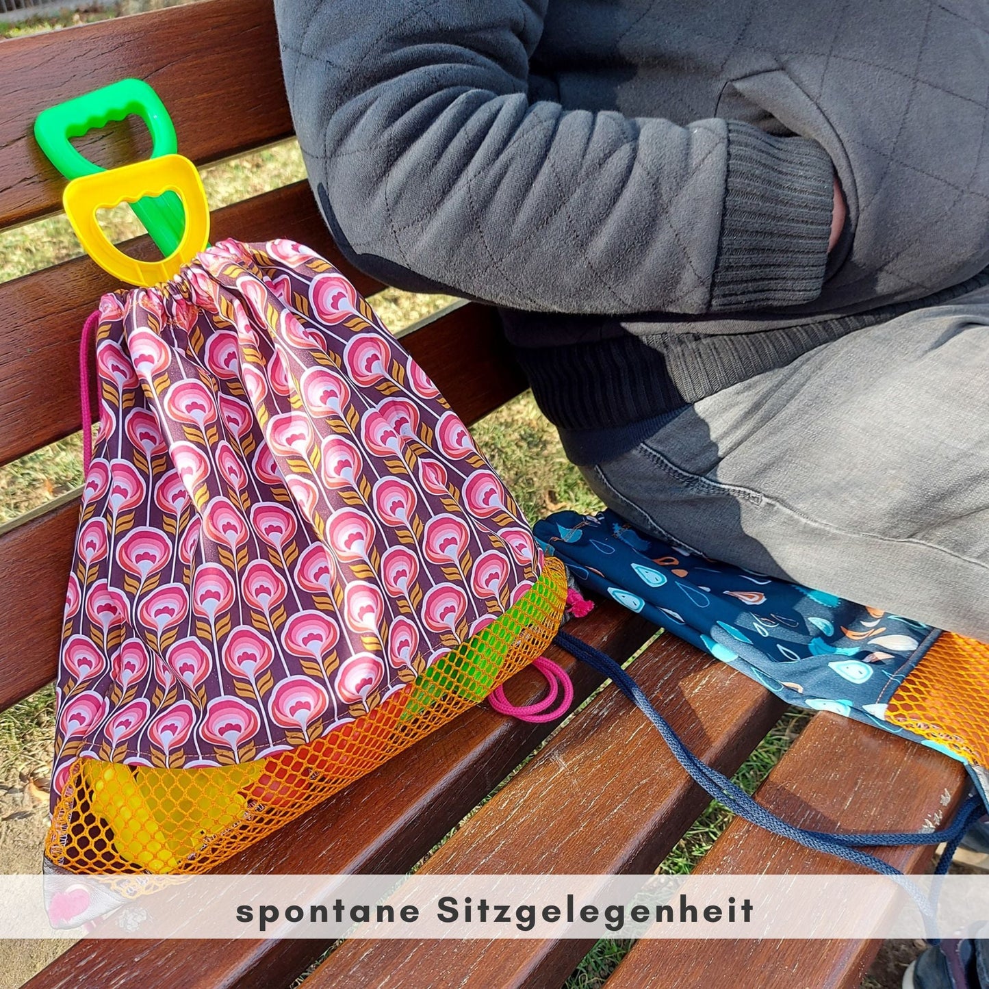Großer Buddelbeutel: NEON Turnbeutel nähen als Tasche für Sandspielzeug