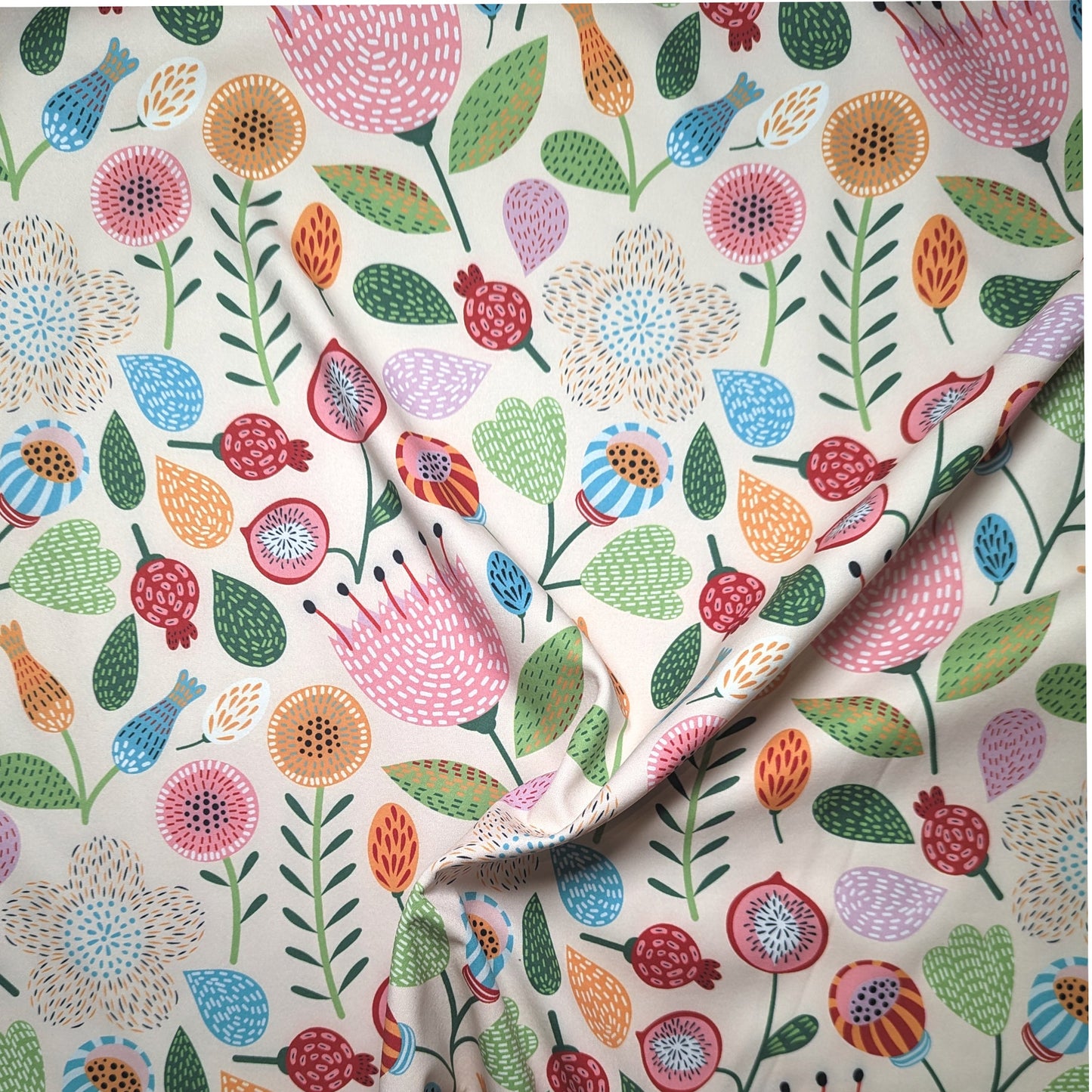 Softshell Stoff Kinder: Blumen Creme // florale Softshell Meterware (50cm)