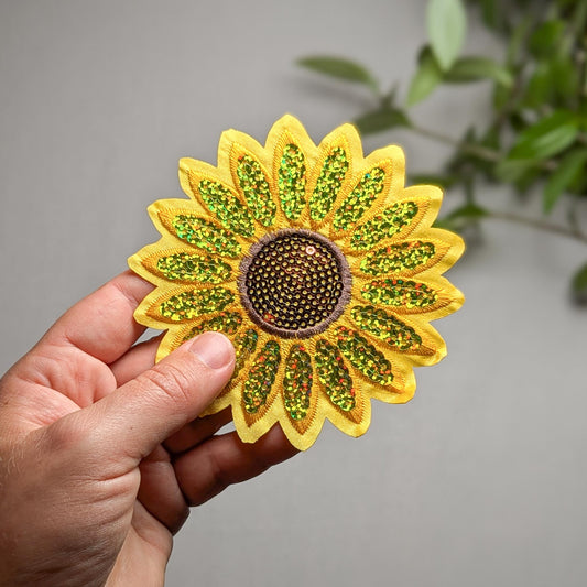 Pailletten Sonnenblume Patch zum Aufbügeln, Flicken zum Aufbügeln