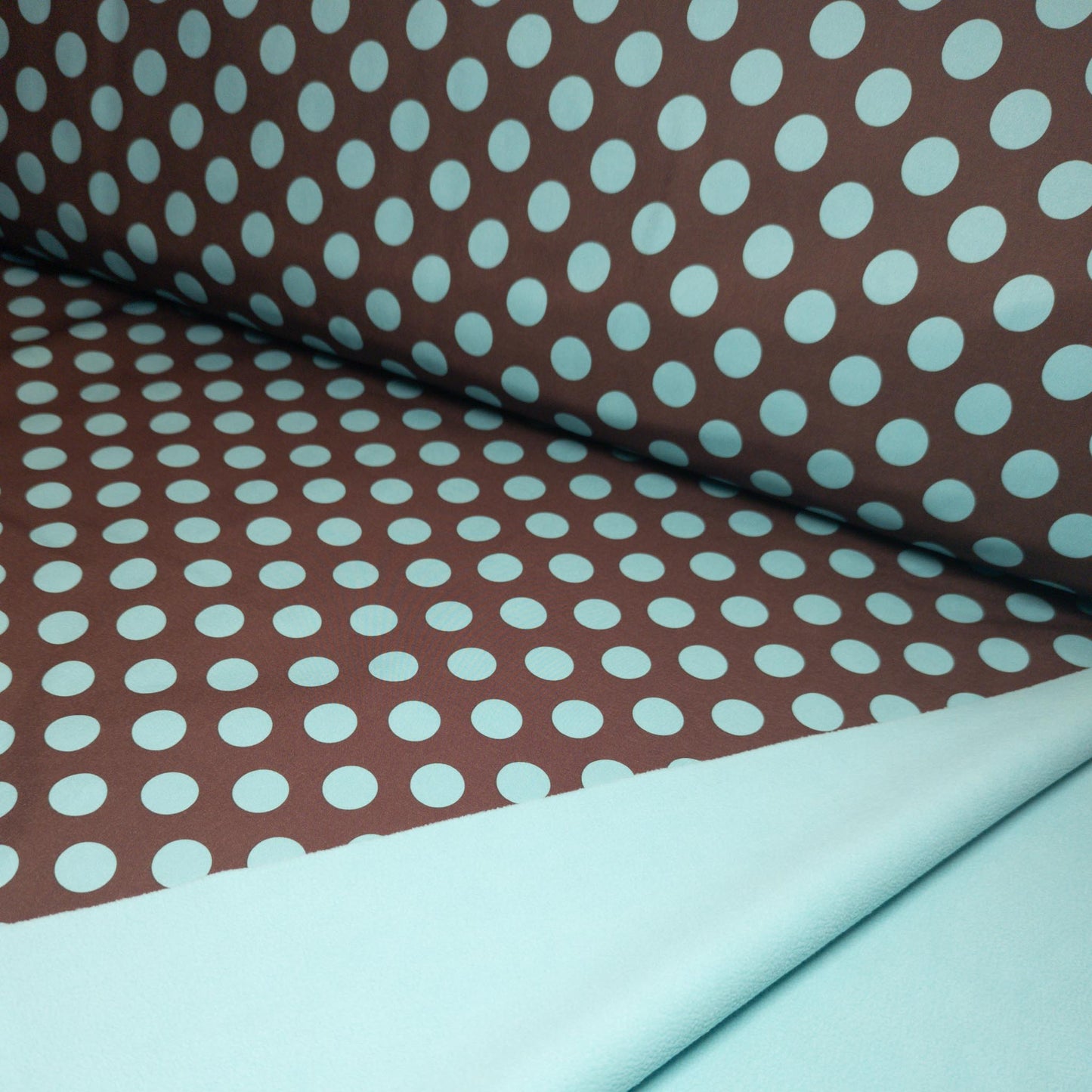 Softshell Stoff Kinder: Punkte Hellblau - Braun Polkadots (50cm)