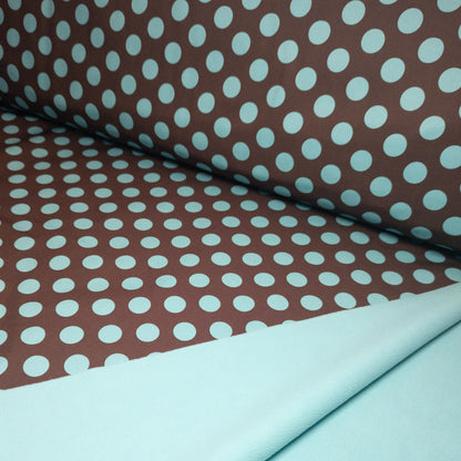 Softshell Stoff Kinder: Punkte Hellblau - Braun Polkadots (50cm)