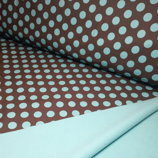 Softshell Stoff Kinder: Punkte Hellblau - Braun Polkadots (50cm)