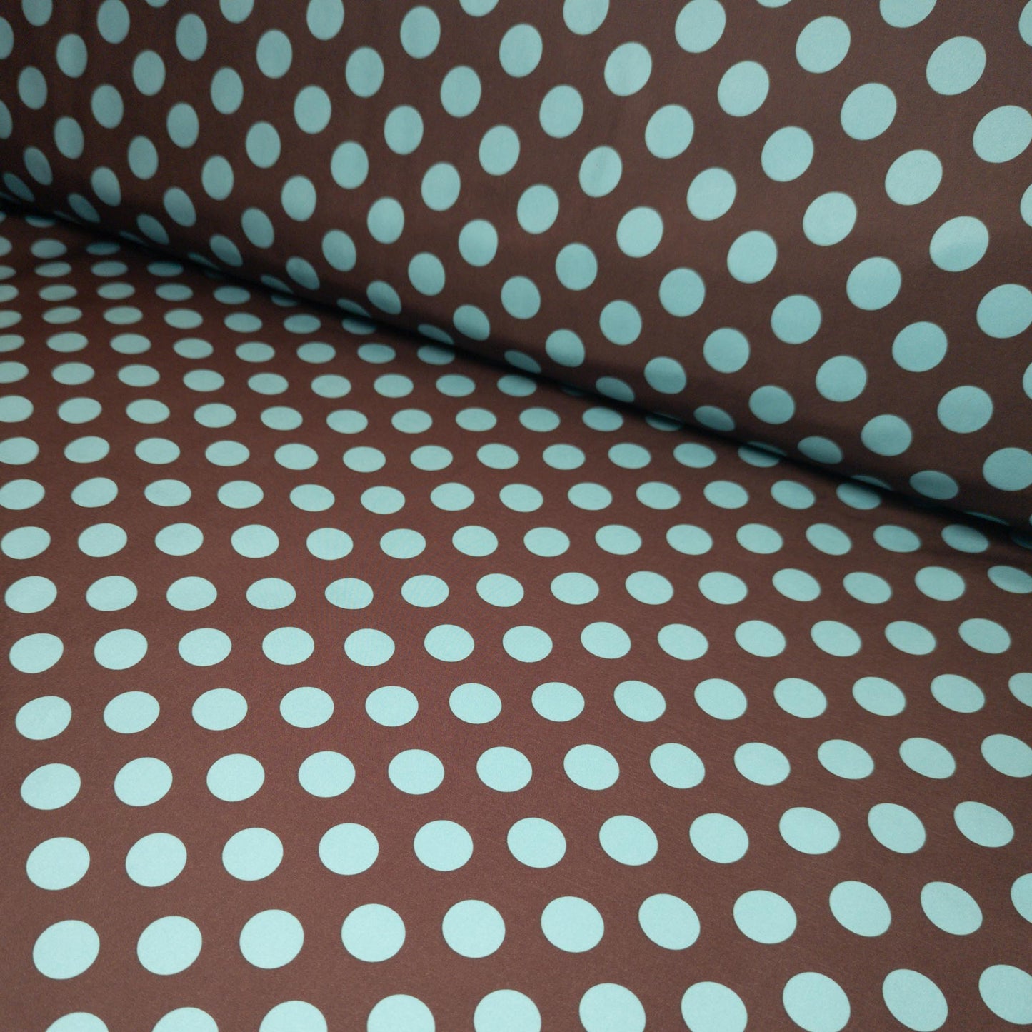 Softshell Stoff Kinder: Punkte Hellblau - Braun Polkadots (50cm)