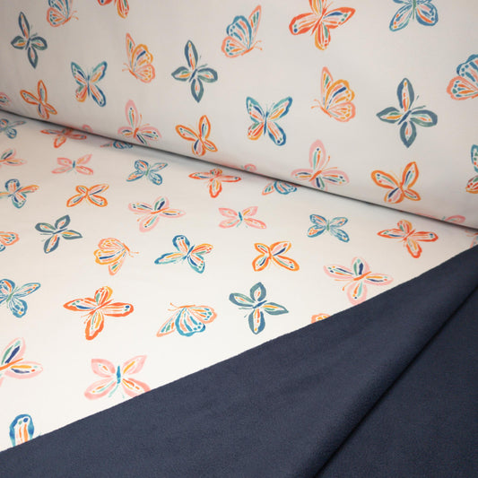 Softshell Stoff Kinder: Schmetterlinge Creme (50cm)