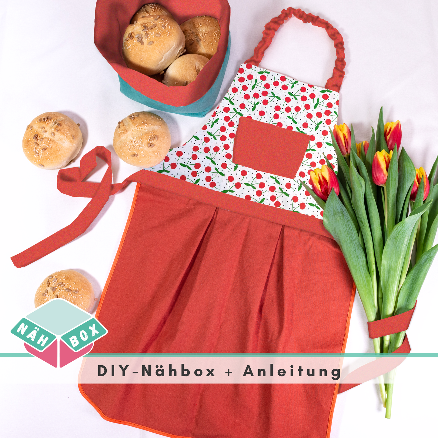 Kinderschürze nähen Nähset Design: Kirschen