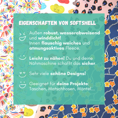 Softshell Stoff Kinder: Herzen Violett (50cm)